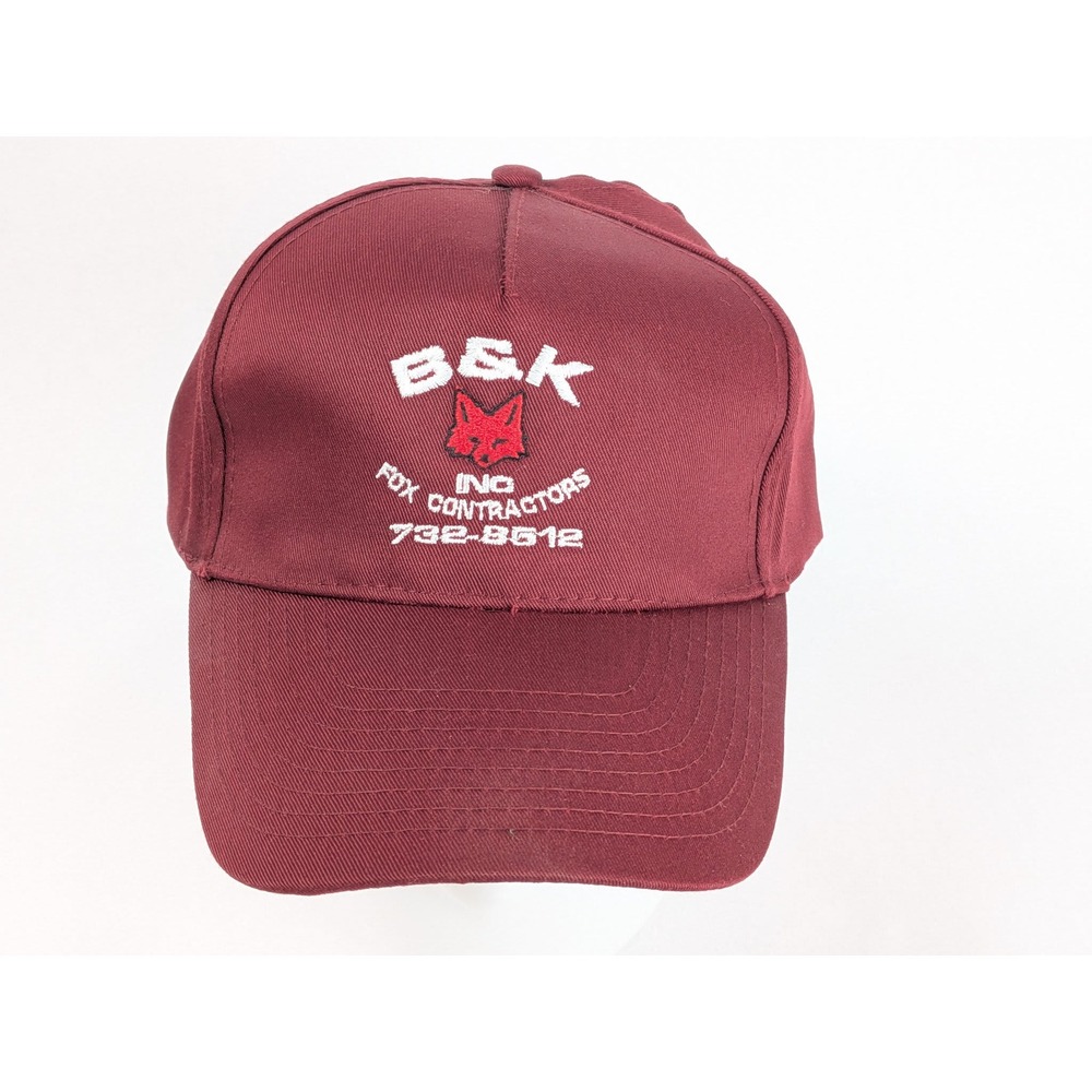 Sun Cap Baseball Cap Maroon Red White BK Fox Contractors Inc Adjustable Hat